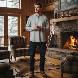 Eddie Bauer Lt Heather Henley Long Sleeve Thermal 3XLT Men's Outdoor Shirt